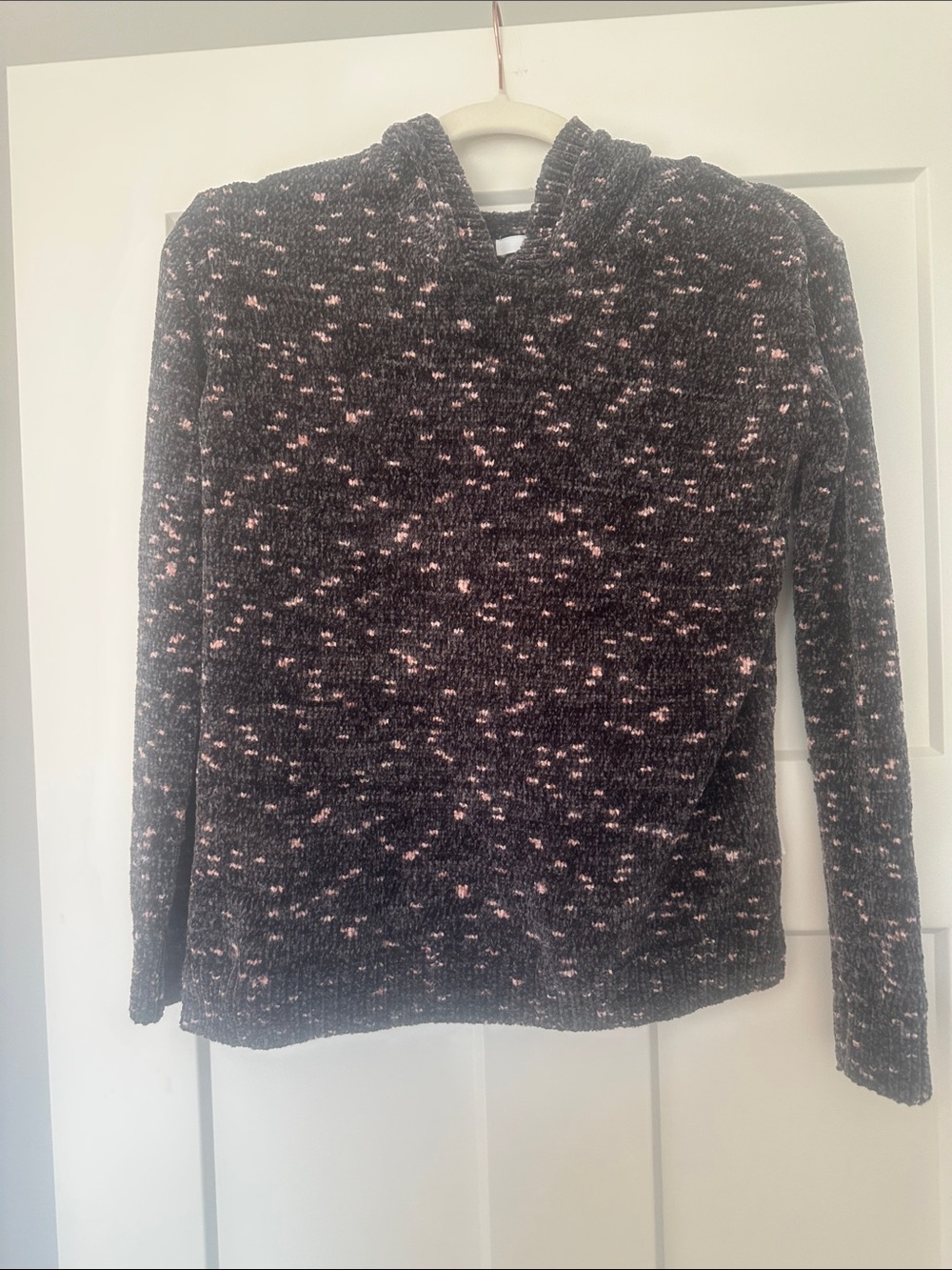 Dkny Charcoal Chenille Hooded Sweater with Pink Speckles
